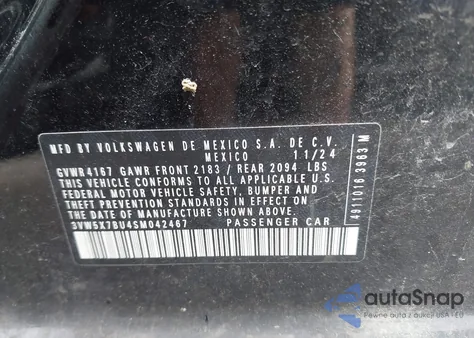 2025 Volkswagen Jetta 1.5T S z USA, uszkodzony, nr VIN 3VW5X7BU4SM042467